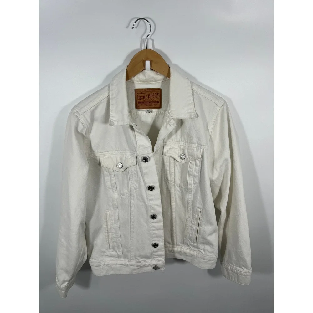 Lucky Brand Tomboy Trucker Denim Jacket XL White 90s Minimalist Capsule Wardrobe